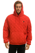 Retro QUILTED RELAXED PULLOVER HOODIE - RED