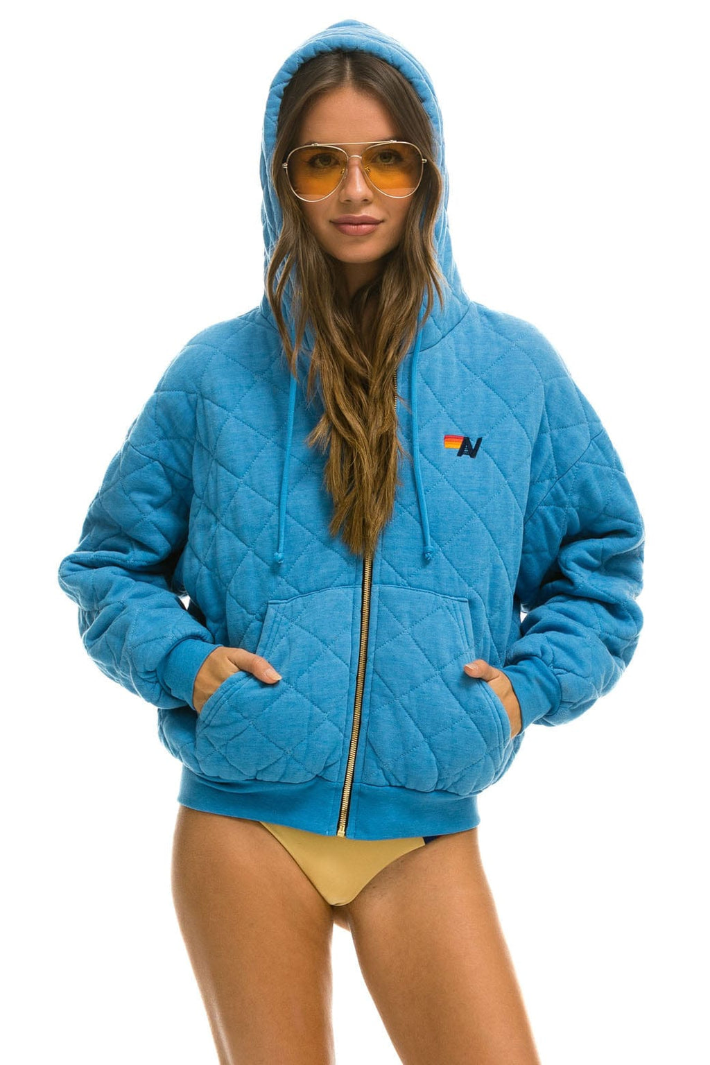 Retro QUILTED ZIP HOODIE RELAXED - OCEAN