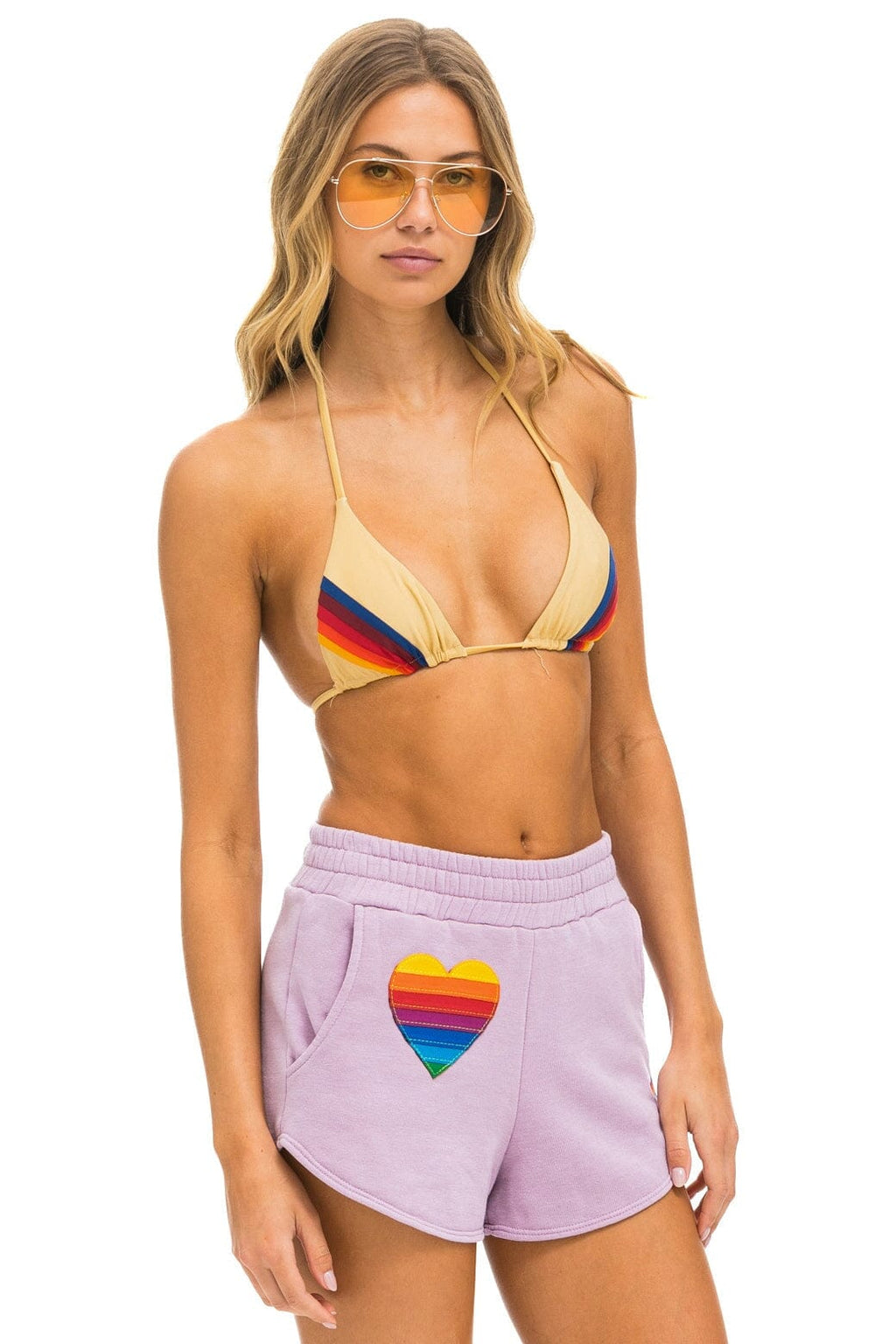 Retro RAINBOW HEART STITCH LOUNGER SHORT - MAUVE