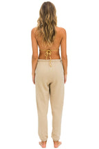 Retro RAINBOW HEART STITCH SWEATPANTS - SAND