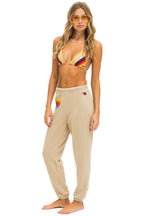 Retro RAINBOW HEART STITCH SWEATPANTS - SAND
