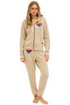 Retro RAINBOW HEART STITCH ZIP HOODIE - SAND