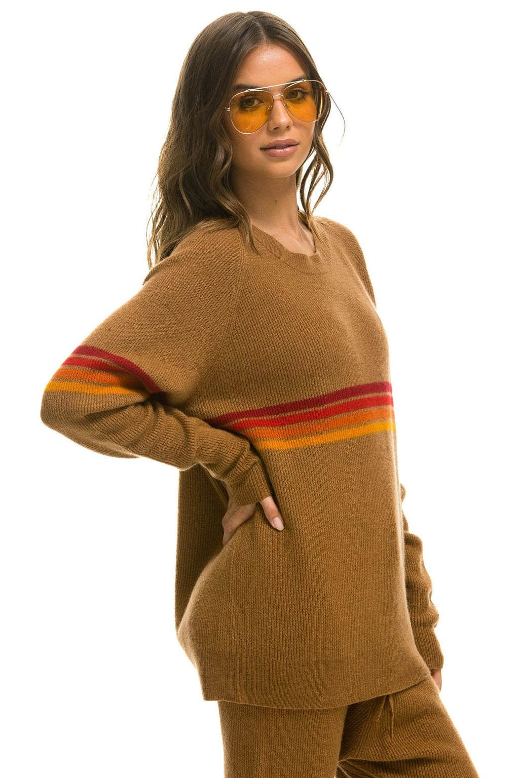 Retro RAINBOW STRIPE 4 UNISEX CASHMERE SWEATER - BUTTERSCOTCH