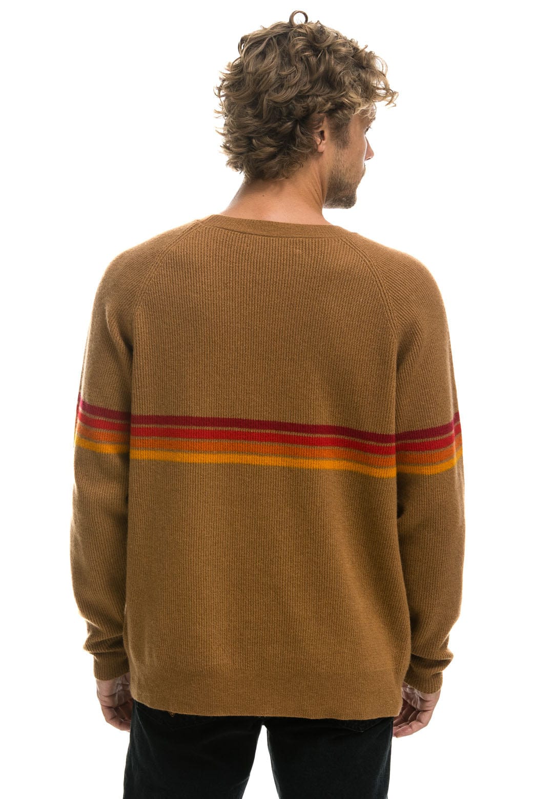 Retro RAINBOW STRIPE 4 UNISEX CASHMERE SWEATER - BUTTERSCOTCH