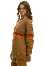 Retro RAINBOW STRIPE 4 UNISEX CASHMERE SWEATER - BUTTERSCOTCH