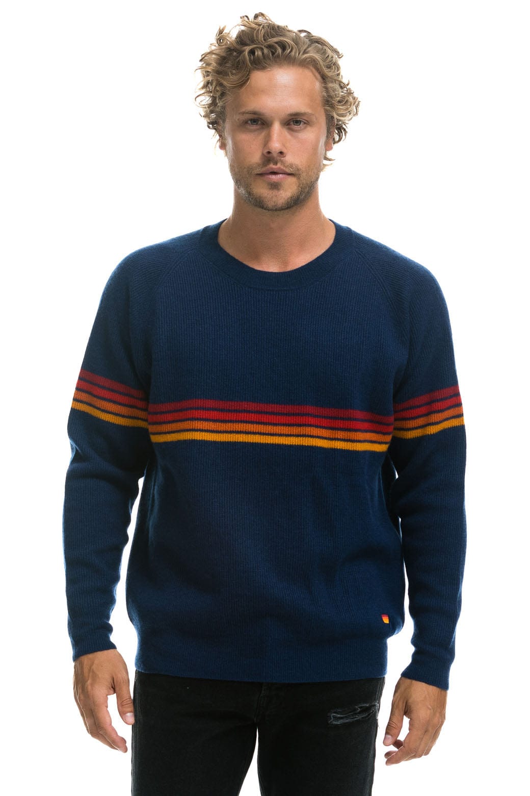 Retro RAINBOW STRIPE 4 UNISEX CASHMERE SWEATER - MIDNIGHT