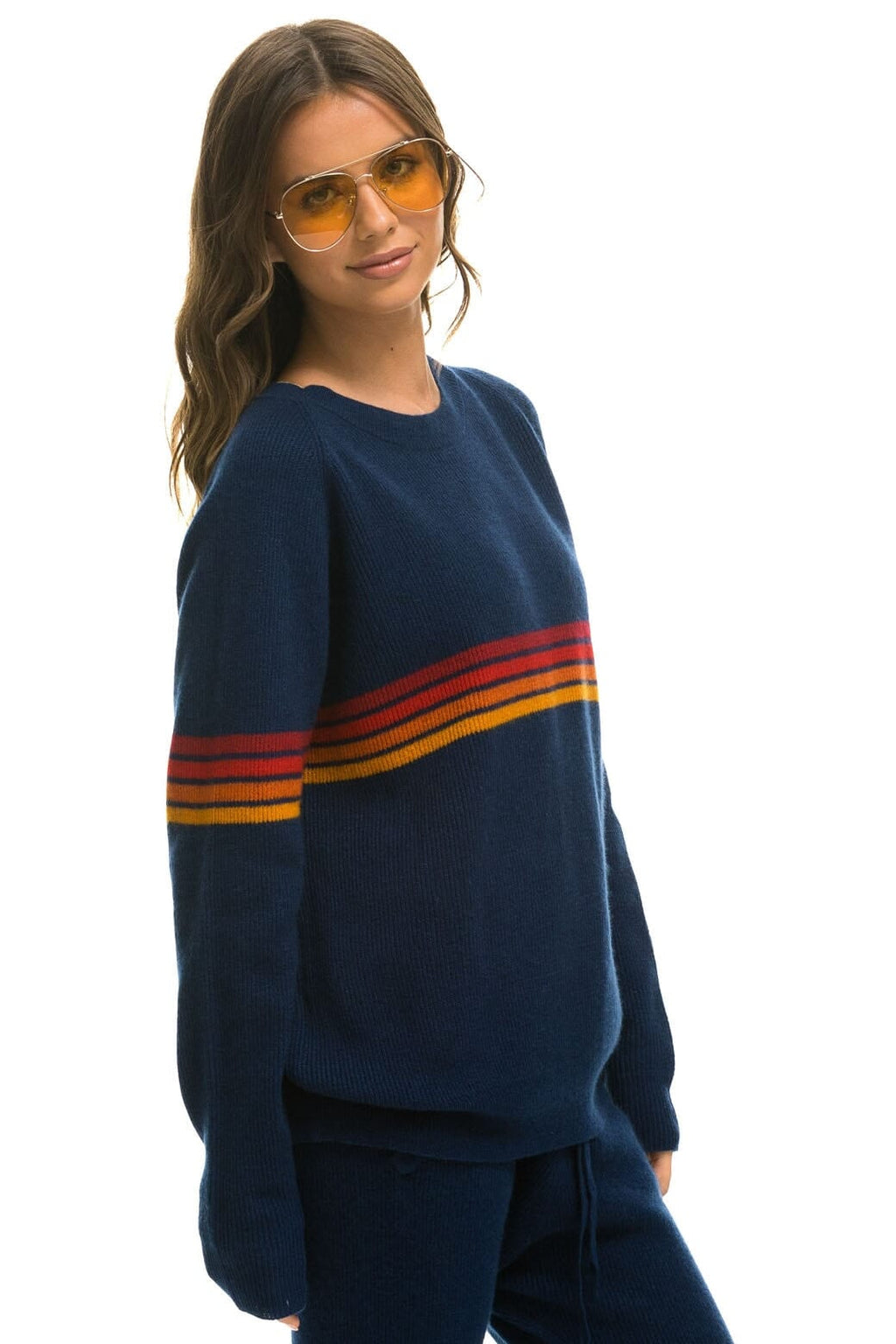 Retro RAINBOW STRIPE 4 UNISEX CASHMERE SWEATER - MIDNIGHT