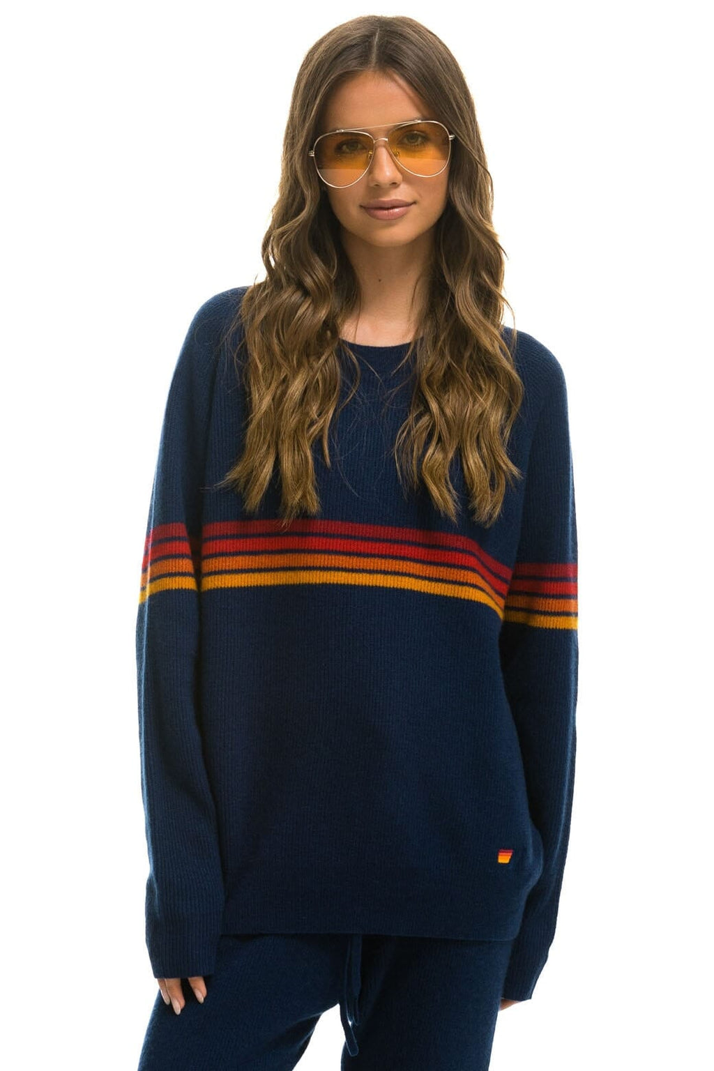 Retro RAINBOW STRIPE 4 UNISEX CASHMERE SWEATER - MIDNIGHT