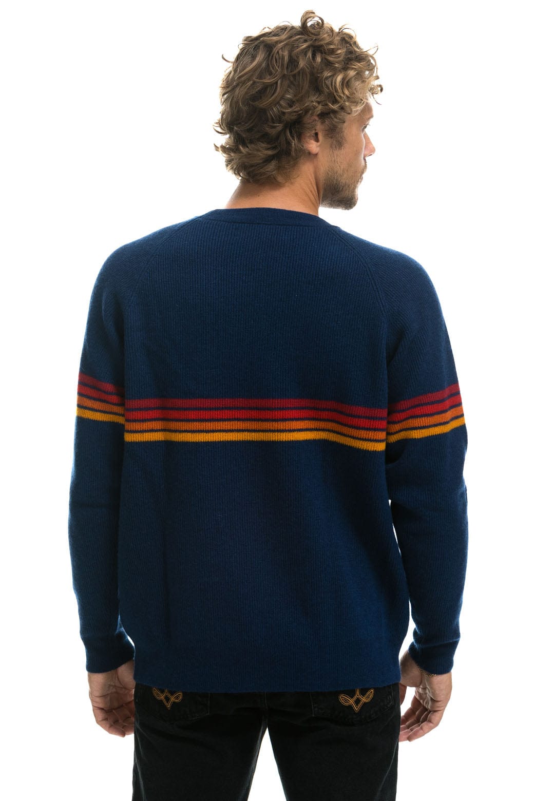 Retro RAINBOW STRIPE 4 UNISEX CASHMERE SWEATER - MIDNIGHT
