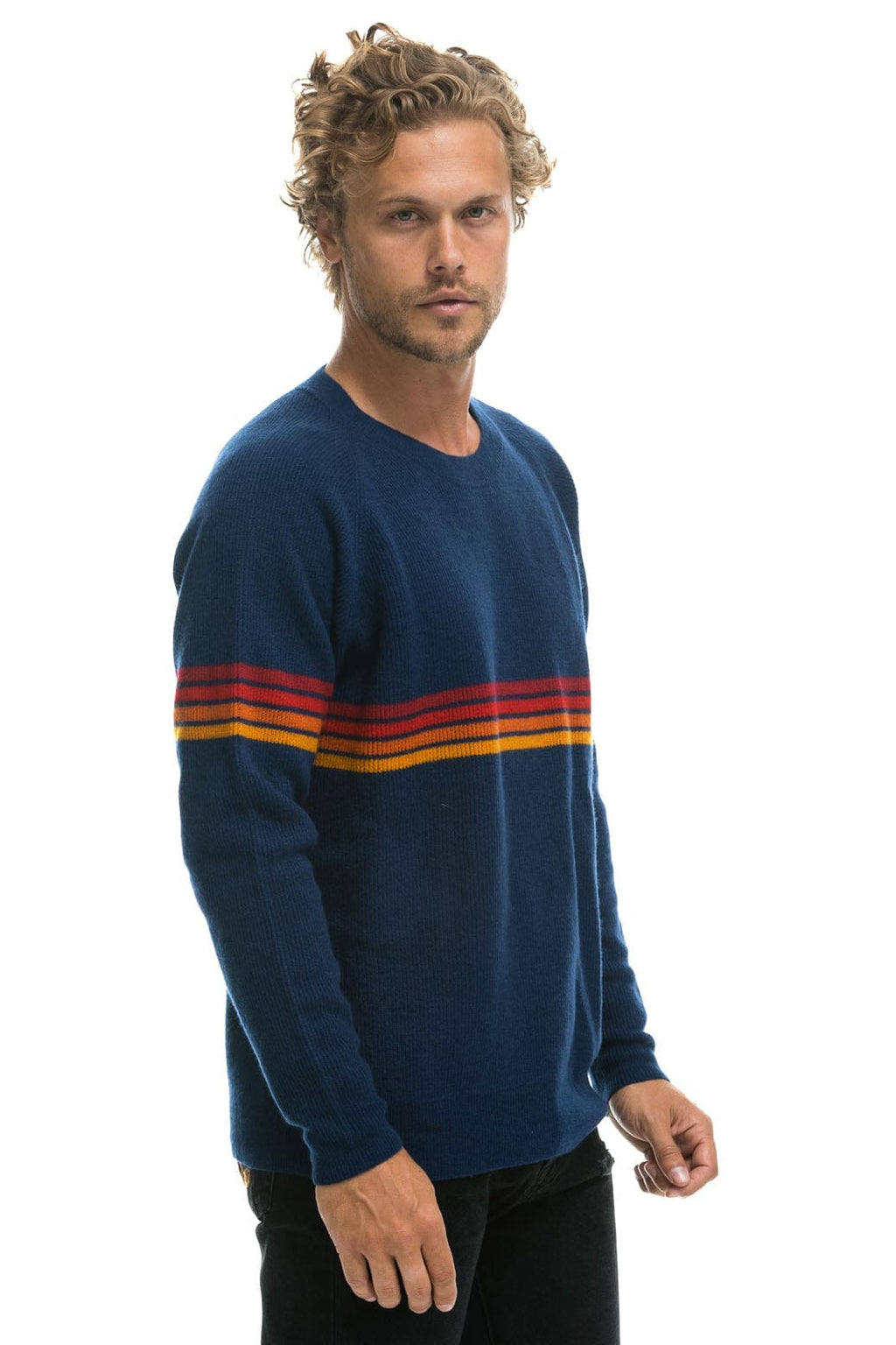 Retro RAINBOW STRIPE 4 UNISEX CASHMERE SWEATER - MIDNIGHT