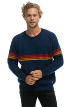 Retro RAINBOW STRIPE 4 UNISEX CASHMERE SWEATER - MIDNIGHT