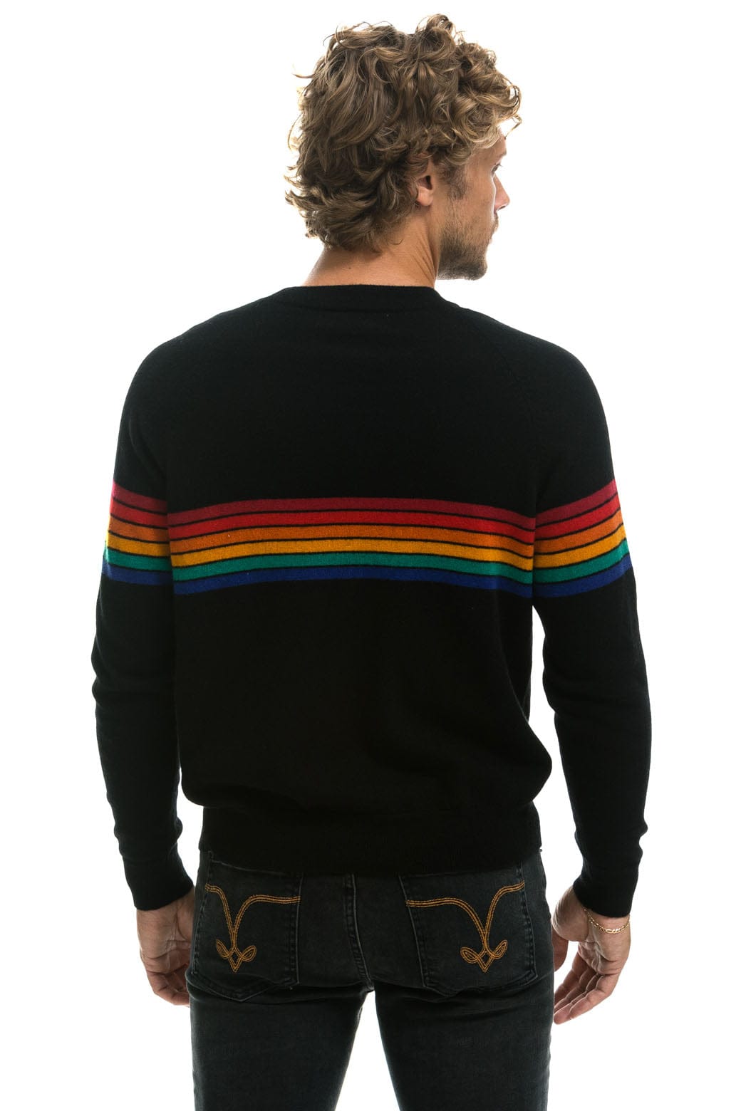 Retro RAINBOW STRIPE 6 UNISEX CASHMERE SWEATER - BLACK