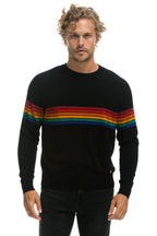 Retro RAINBOW STRIPE 6 UNISEX CASHMERE SWEATER - BLACK