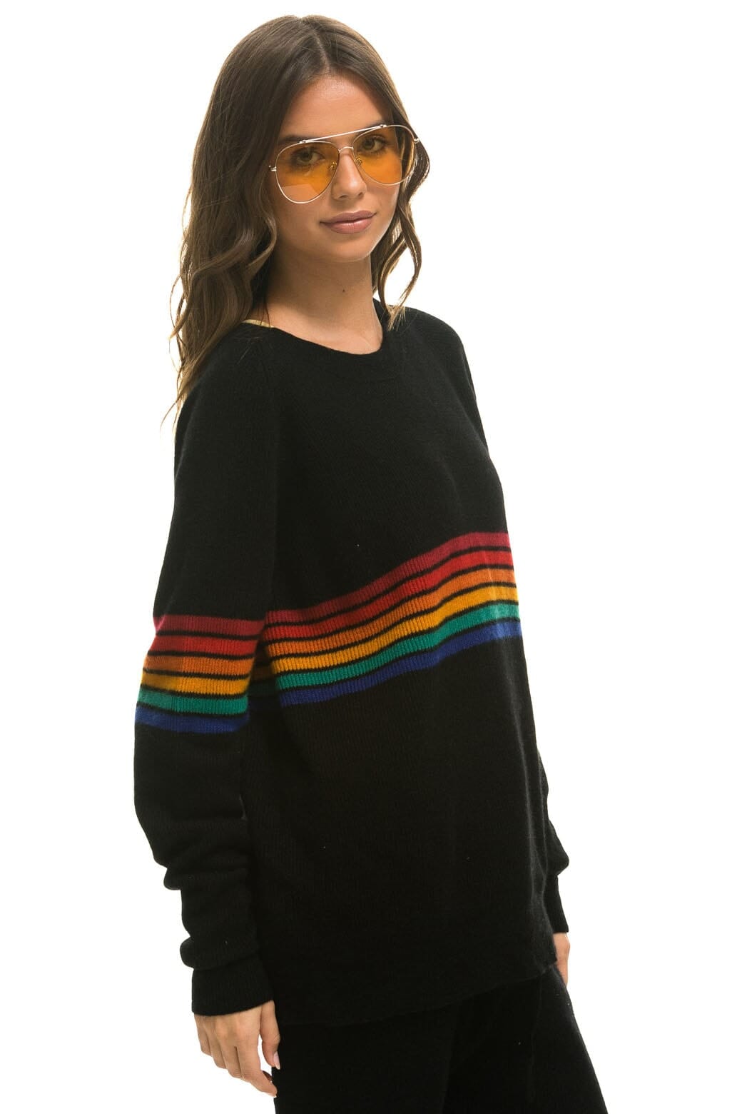 Retro RAINBOW STRIPE 6 UNISEX CASHMERE SWEATER - BLACK