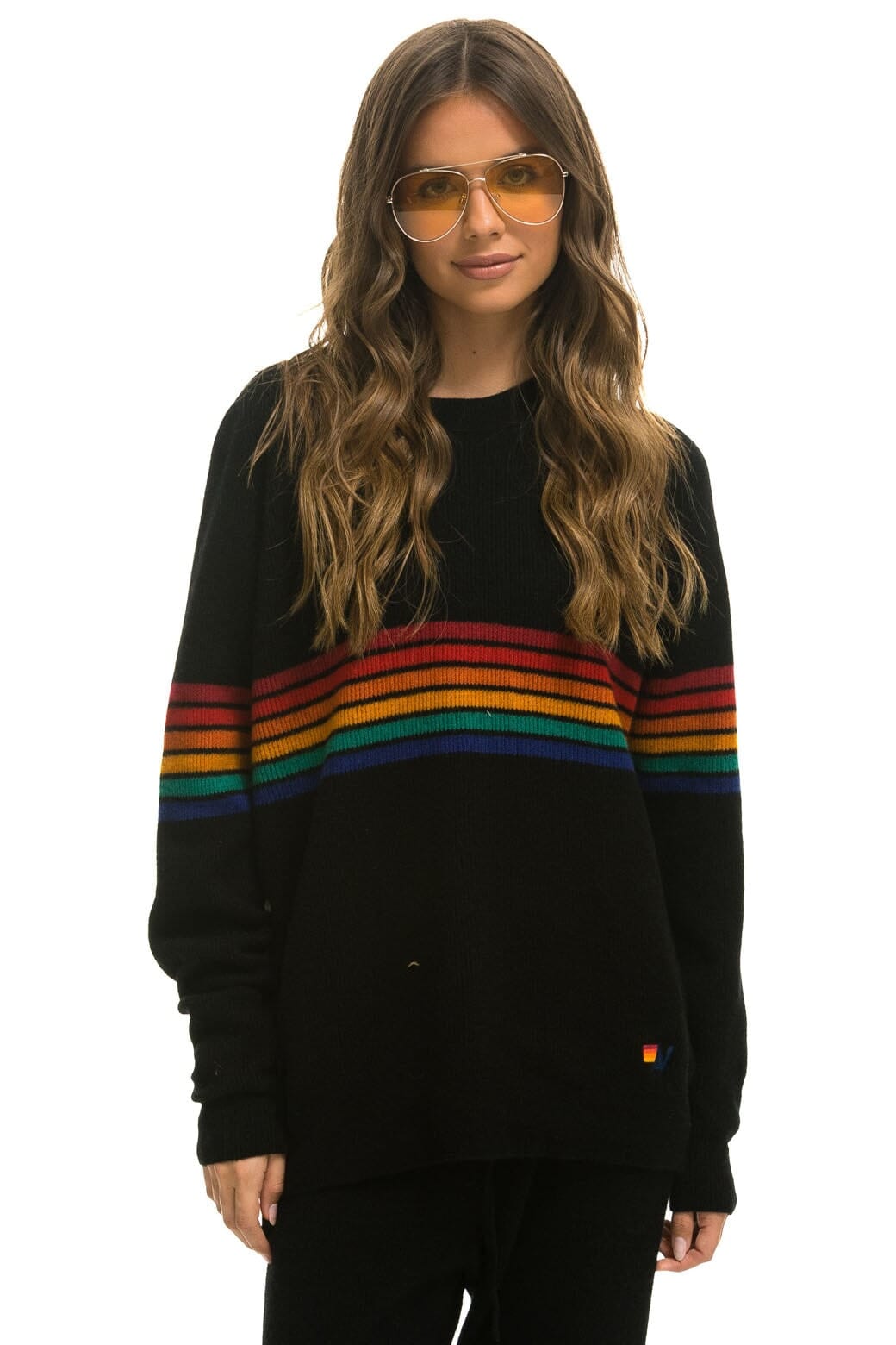 Retro RAINBOW STRIPE 6 UNISEX CASHMERE SWEATER - BLACK
