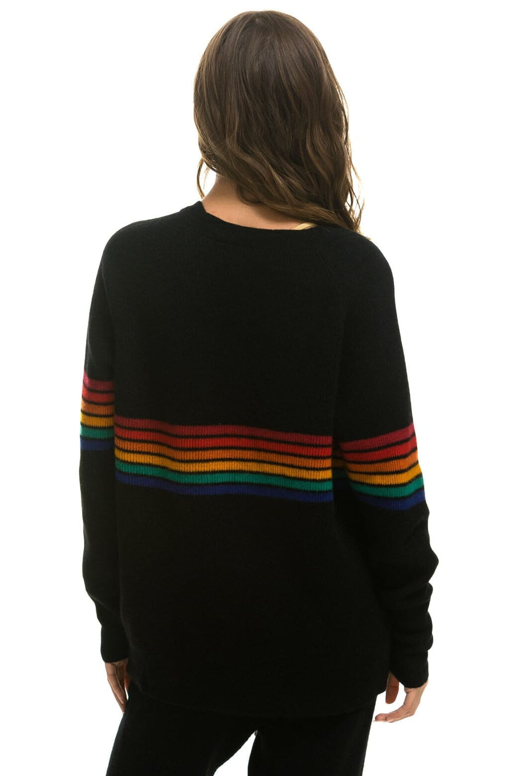 Retro RAINBOW STRIPE 6 UNISEX CASHMERE SWEATER - BLACK
