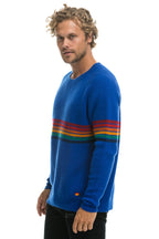 Retro RAINBOW STRIPE 6 UNISEX CASHMERE SWEATER - LAPIS
