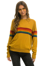 Retro RAINBOW STRIPE 6 UNISEX LIGHT CASHMERE SWEATER - HARVEST