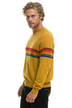 Retro RAINBOW STRIPE 6 UNISEX LIGHT CASHMERE SWEATER - HARVEST