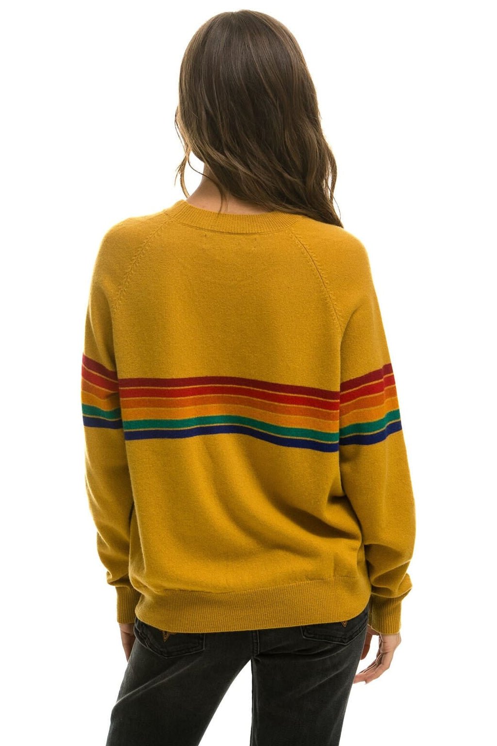 Retro RAINBOW STRIPE 6 UNISEX LIGHT CASHMERE SWEATER - HARVEST