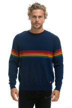 Retro RAINBOW STRIPE 6 UNISEX LIGHT CASHMERE SWEATER - MIDNIGHT
