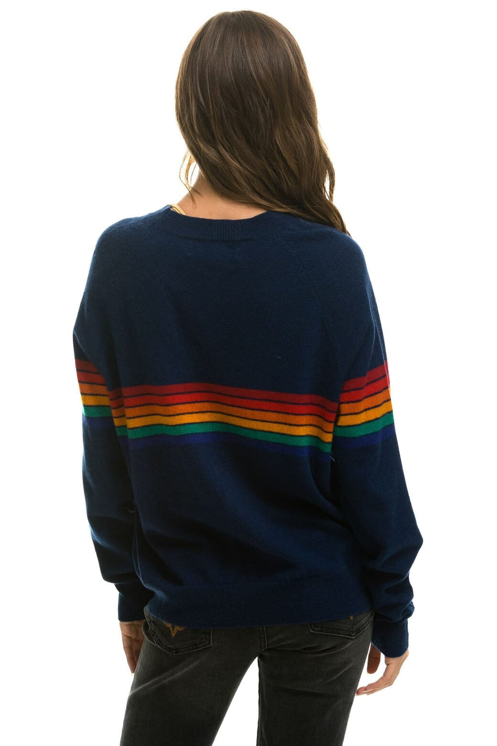 Retro RAINBOW STRIPE 6 UNISEX LIGHT CASHMERE SWEATER - MIDNIGHT