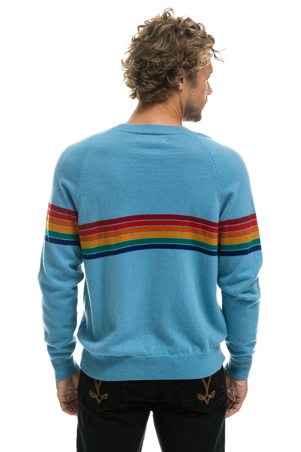 Retro RAINBOW STRIPE 6 UNISEX LIGHT CASHMERE SWEATER - OCEAN