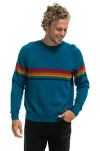 Retro RAINBOW STRIPE 6 UNISEX LIGHT CASHMERE SWEATER - PEACOCK