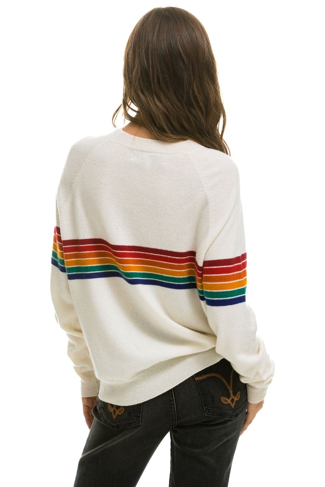 Retro RAINBOW STRIPE 6 UNISEX LIGHT CASHMERE SWEATER - SNOW
