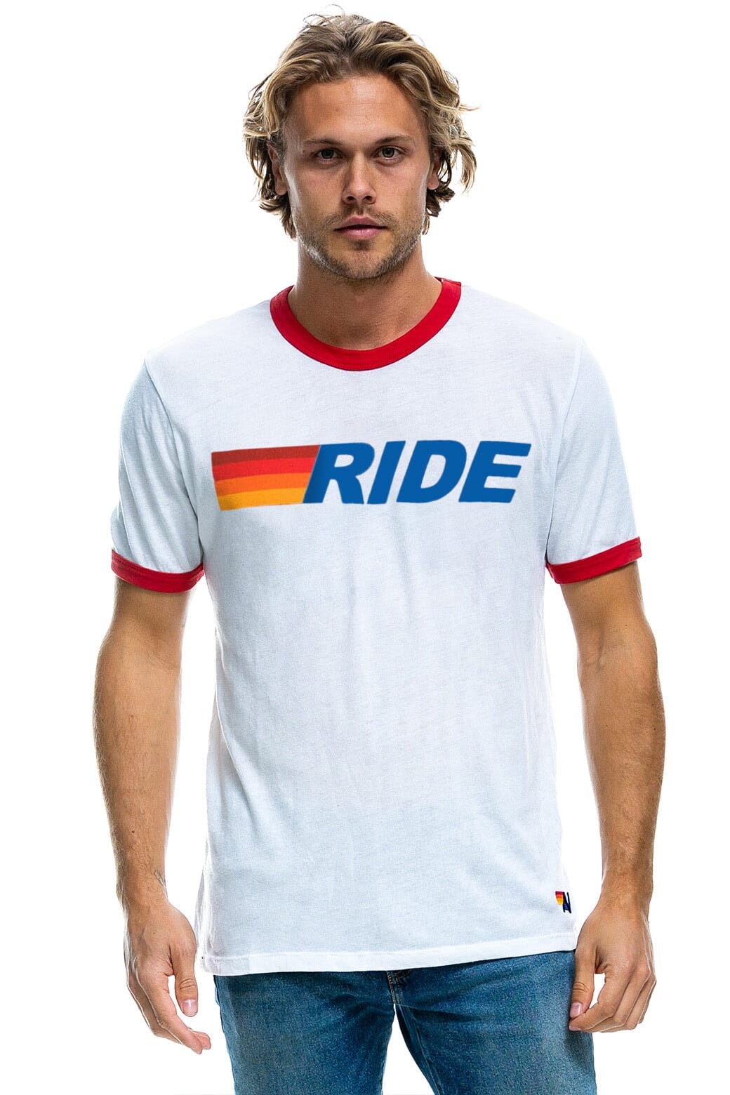 Retro RIDE LOGO RINGER TEE - WHITE RED