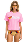 Retro RIDE LOGO WHITE BOYFRIEND TEE - NEON PINK