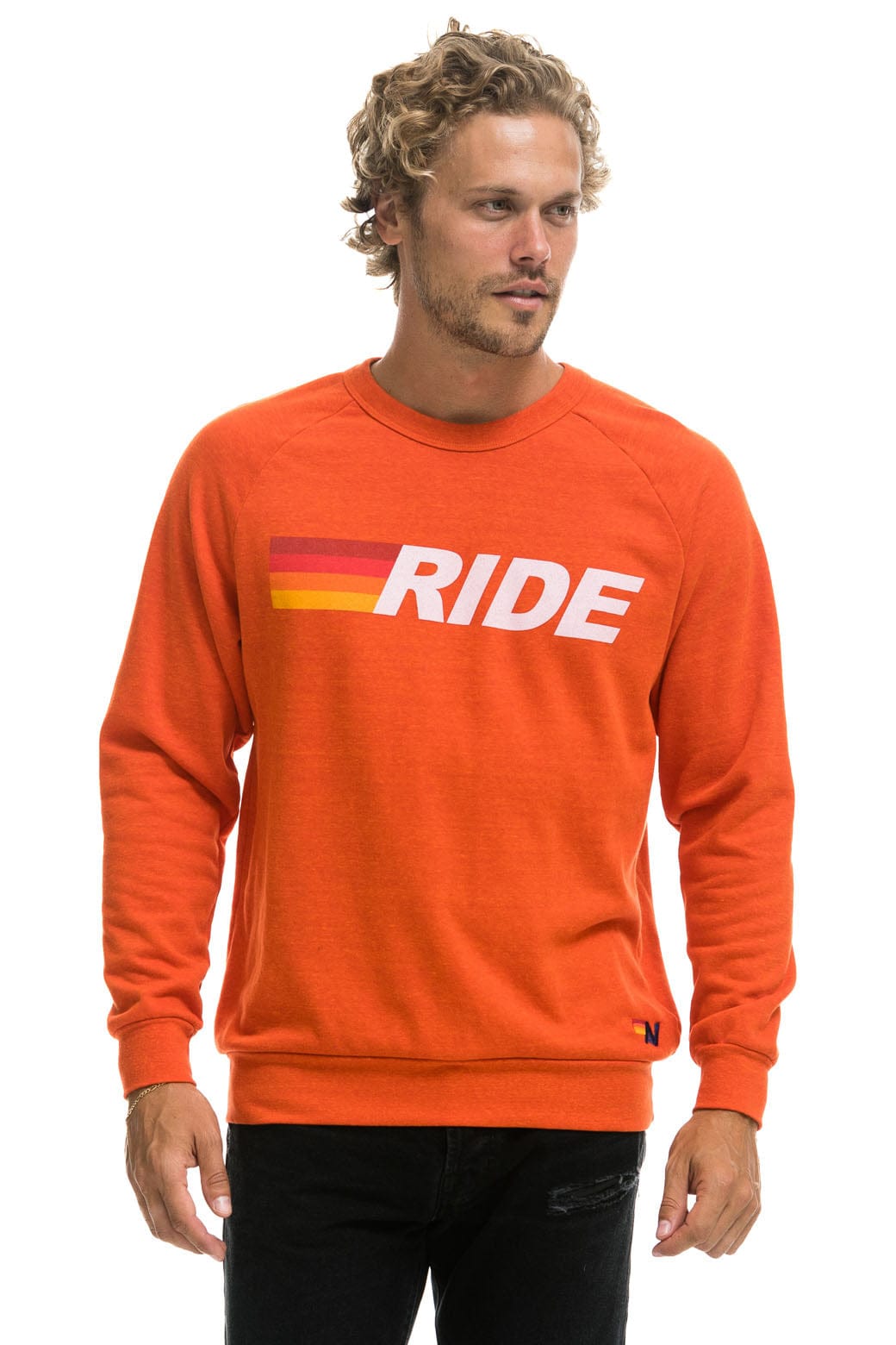 Retro RIDE LOGO WHITE CREW SWEATSHIRT - ORANGE