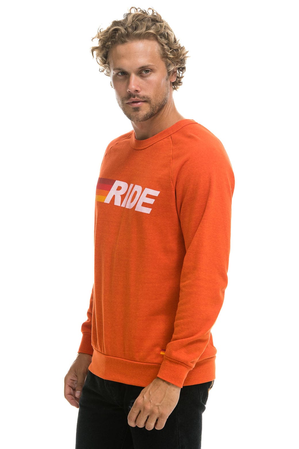 Retro RIDE LOGO WHITE CREW SWEATSHIRT - ORANGE