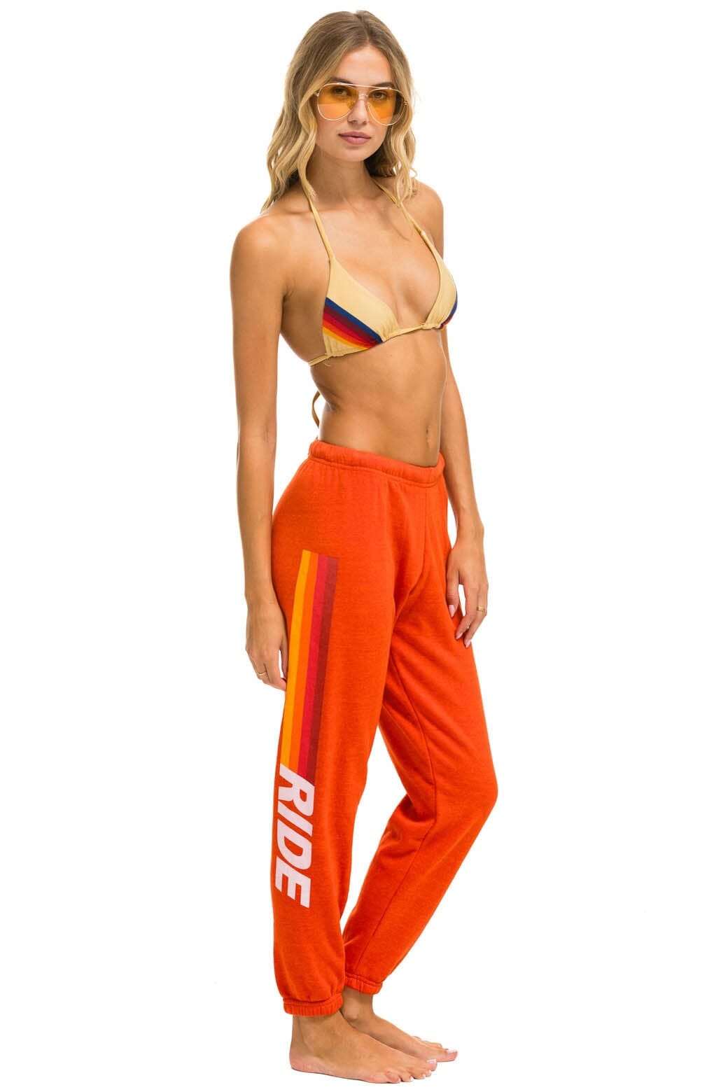 Retro RIDE LOGO WHITE SWEATPANTS - ORANGE