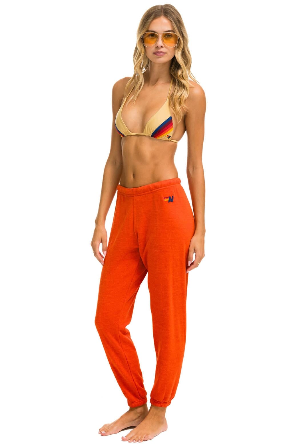 Retro RIDE LOGO WHITE SWEATPANTS - ORANGE
