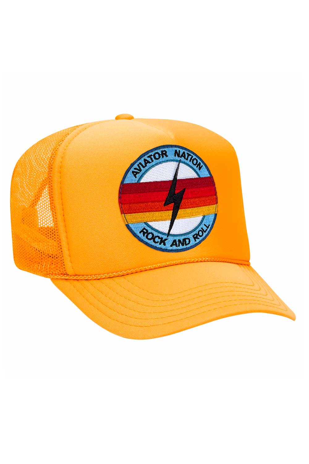 Retro ROCK AND ROLL BOLT VINTAGE TRUCKER HAT