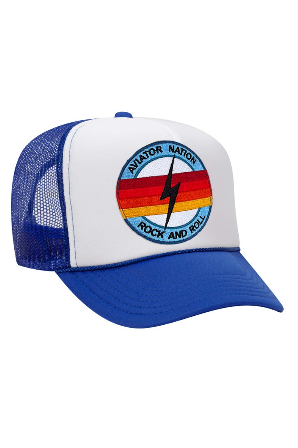 Retro ROCK AND ROLL BOLT VINTAGE TRUCKER HAT