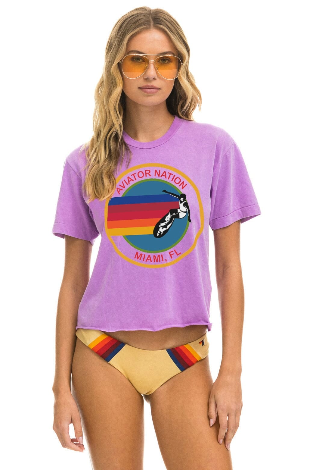 Retro SIGNATURE MIAMI BOYFRIEND TEE - NEON PURPLE