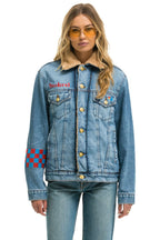 Retro SMALL STOKED BOLT SMILEY RANCH SHERPA DENIM JACKET - SUPER LIGHT