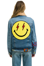 Retro SMALL STOKED BOLT SMILEY RANCH SHERPA DENIM JACKET - SUPER LIGHT