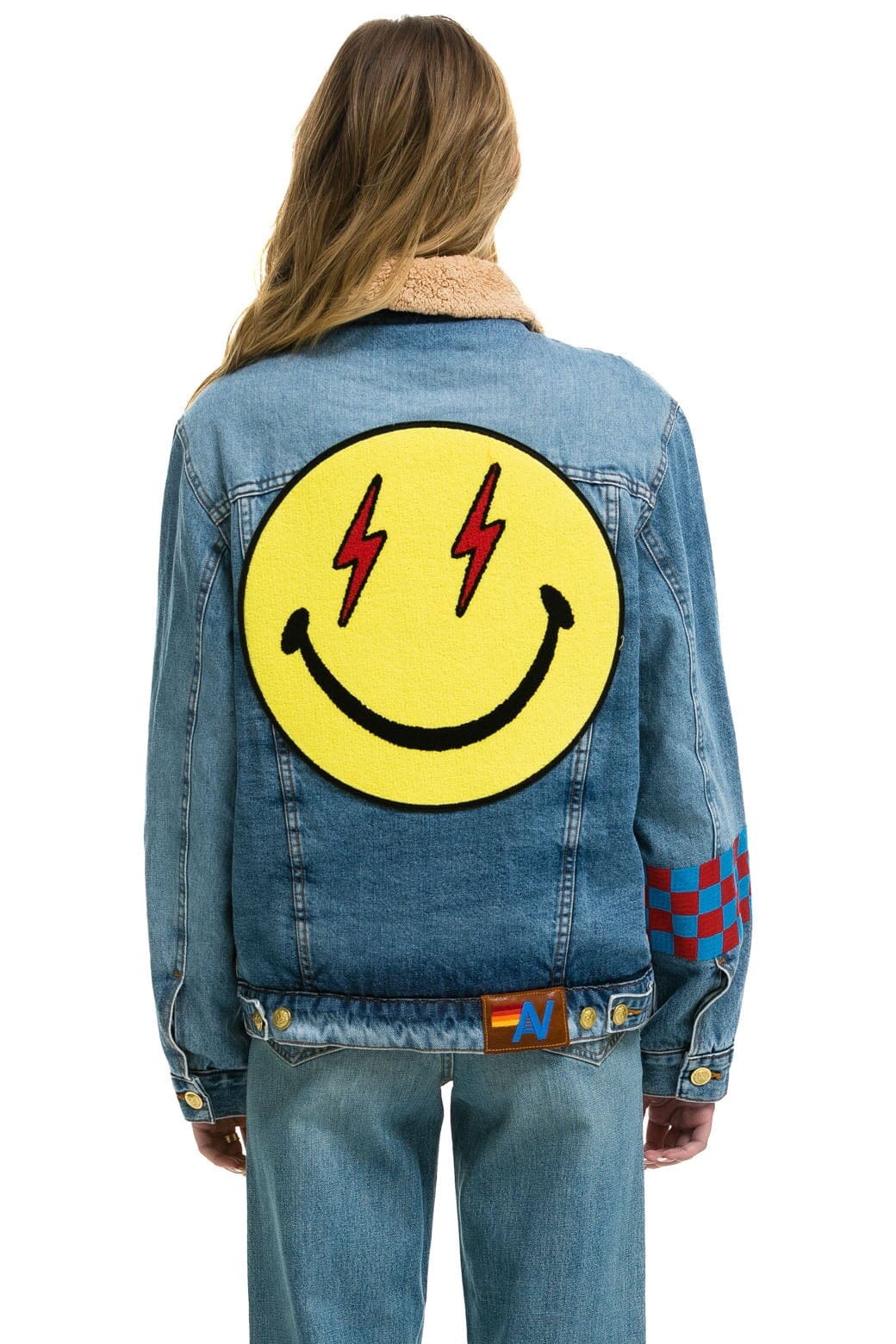 Retro SMALL STOKED BOLT SMILEY RANCH SHERPA DENIM JACKET - SUPER LIGHT