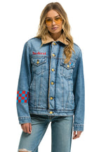 Retro SMALL STOKED BOLT SMILEY RANCH SHERPA DENIM JACKET - SUPER LIGHT