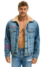 Retro SMALL STOKED BOLT SMILEY RANCH SHERPA DENIM JACKET - SUPER LIGHT