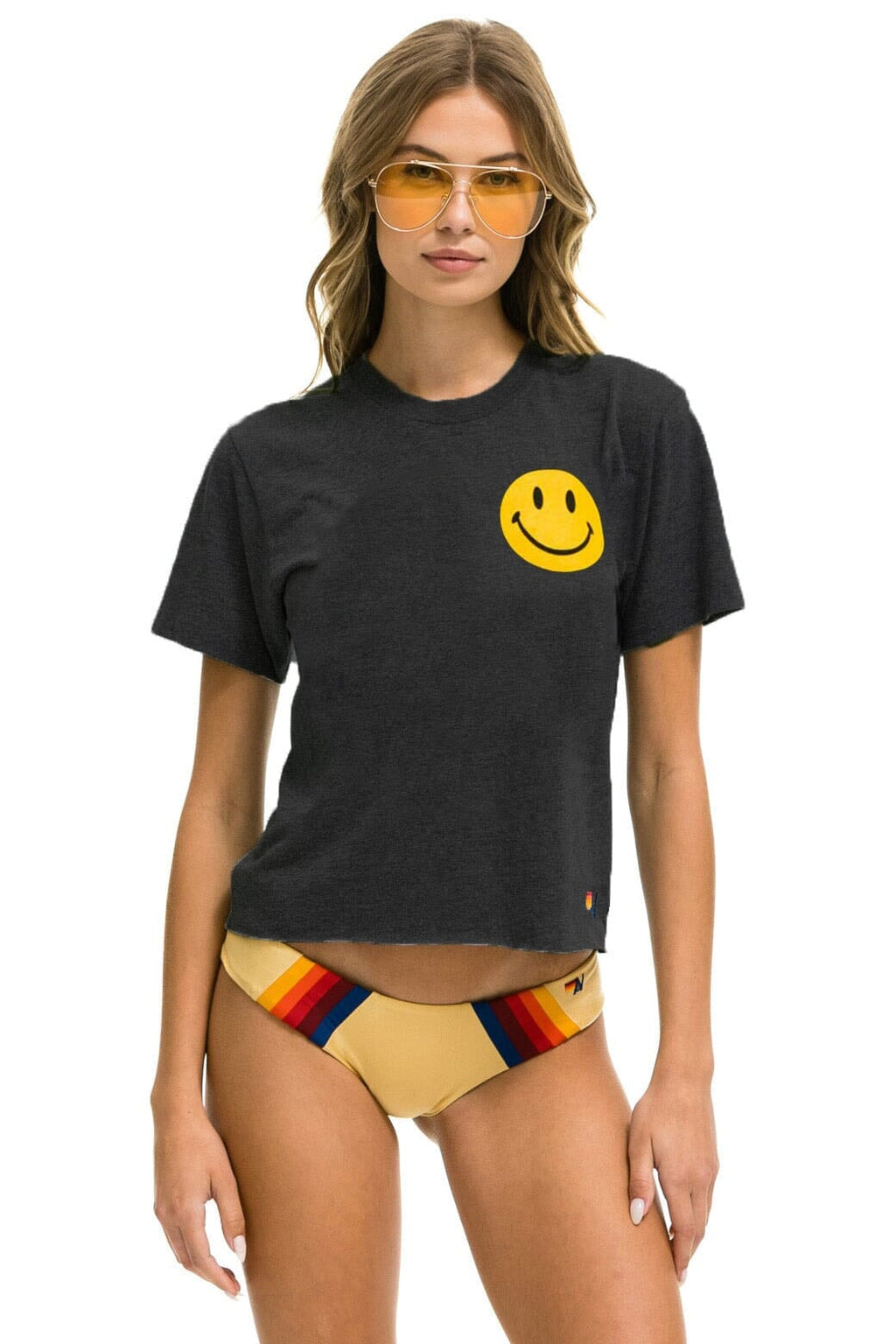 Retro SMILEY 2 BOYFRIEND TEE - CHARCOAL