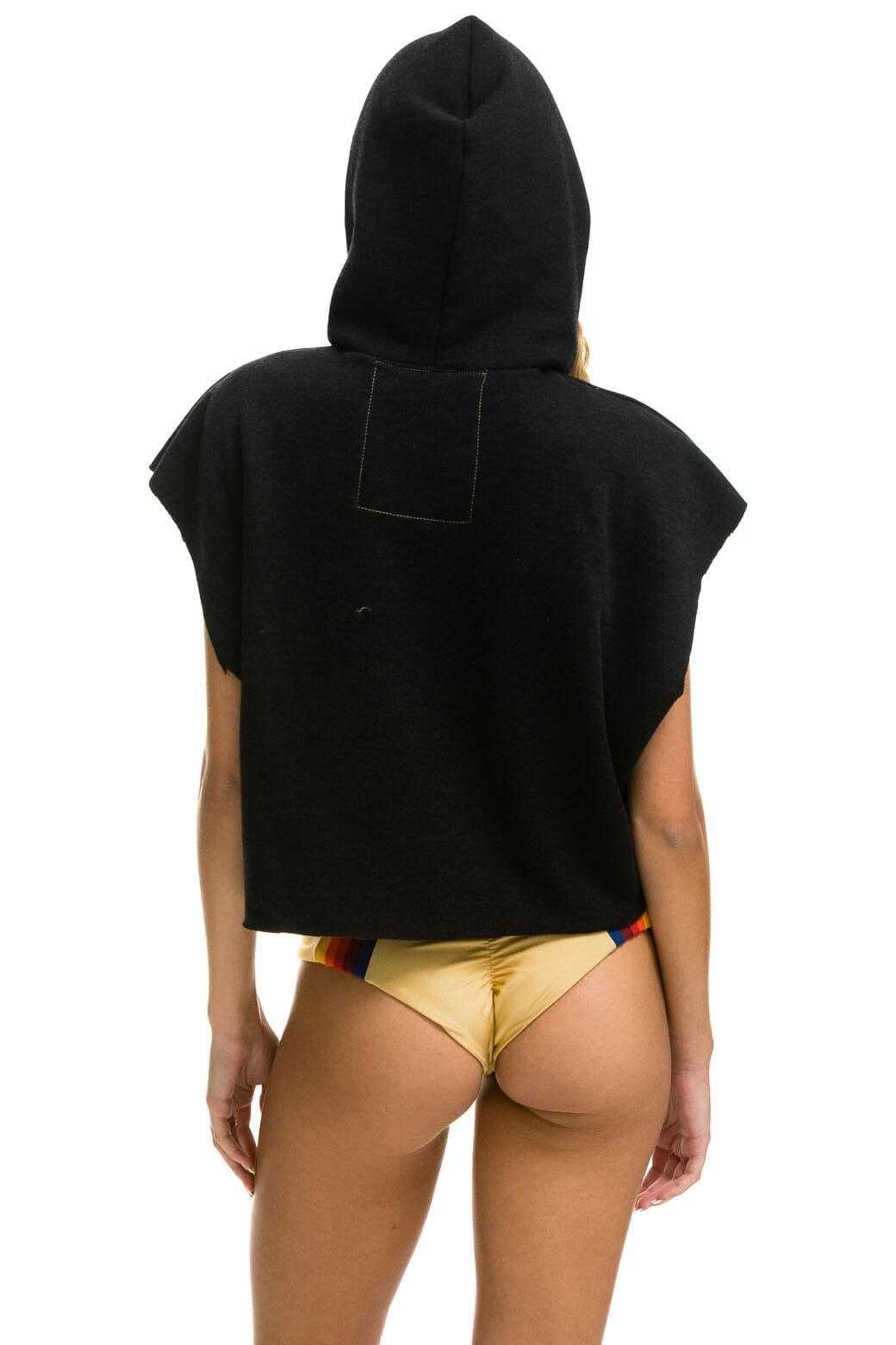 Retro SMILEY SUNSET SLEEVELESS RELAXED CROPPED PULLOVER HOODIE - BLACK