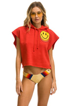 Retro SMILEY SUNSET SLEEVELESS RELAXED CROPPED PULLOVER HOODIE - RED