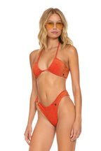 Retro SPARKLE GYPSY RING HI-CUT FULL COVERAGE BIKINI BOTTOMS - HOT CORAL