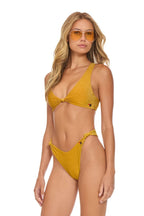 Retro SPARKLE RIVIERA KNOT FRONT TOP BIKINI TOP - GOLD