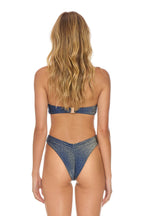Retro SPARKLE ST TROPEZ BANDEAU HALTER BIKINI TOP - NAVY