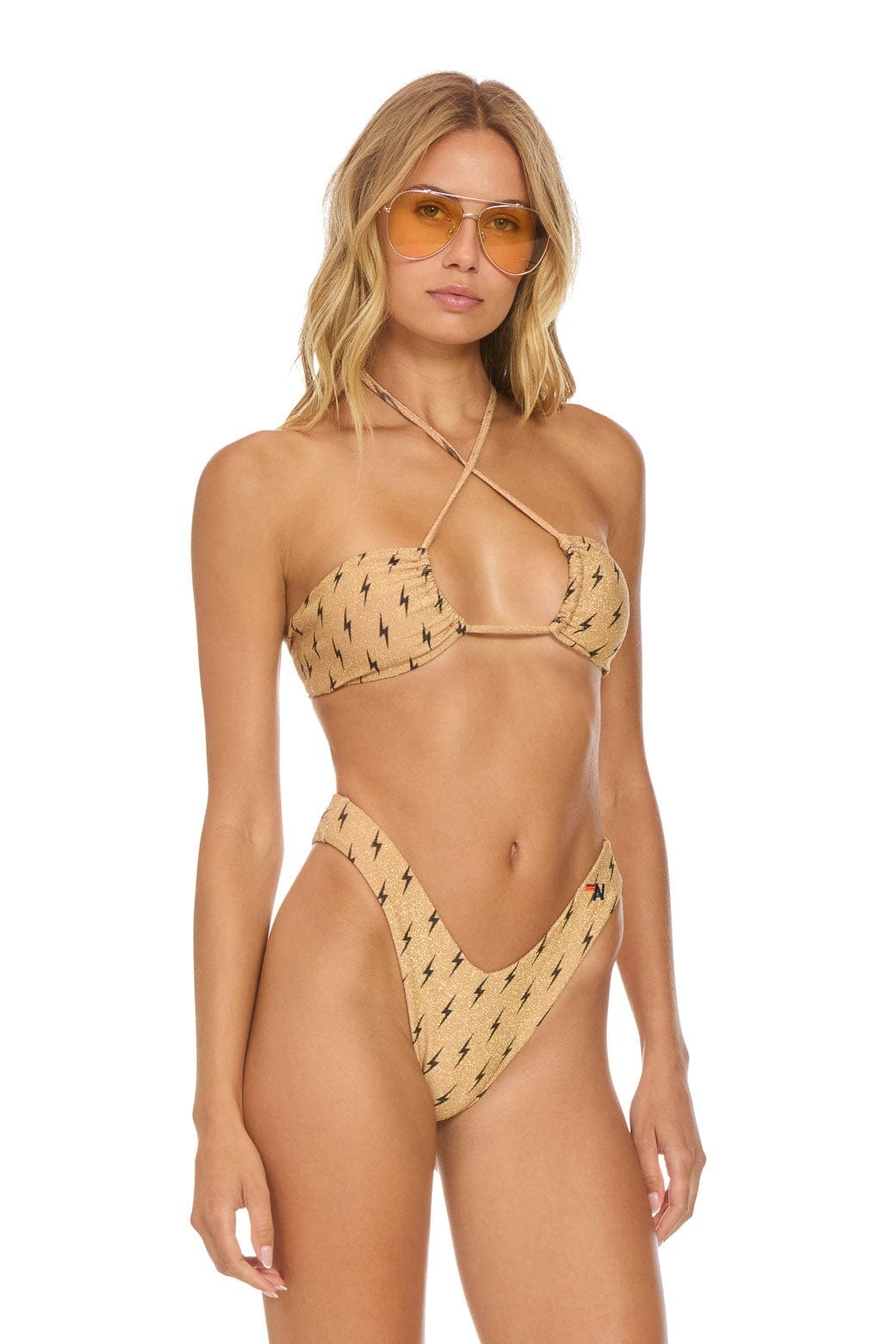 Retro SPARKLE ST TROPEZ SCRUNCH CHEEKY BIKINI BOTTOMS - BLACK BOLT REPEAT